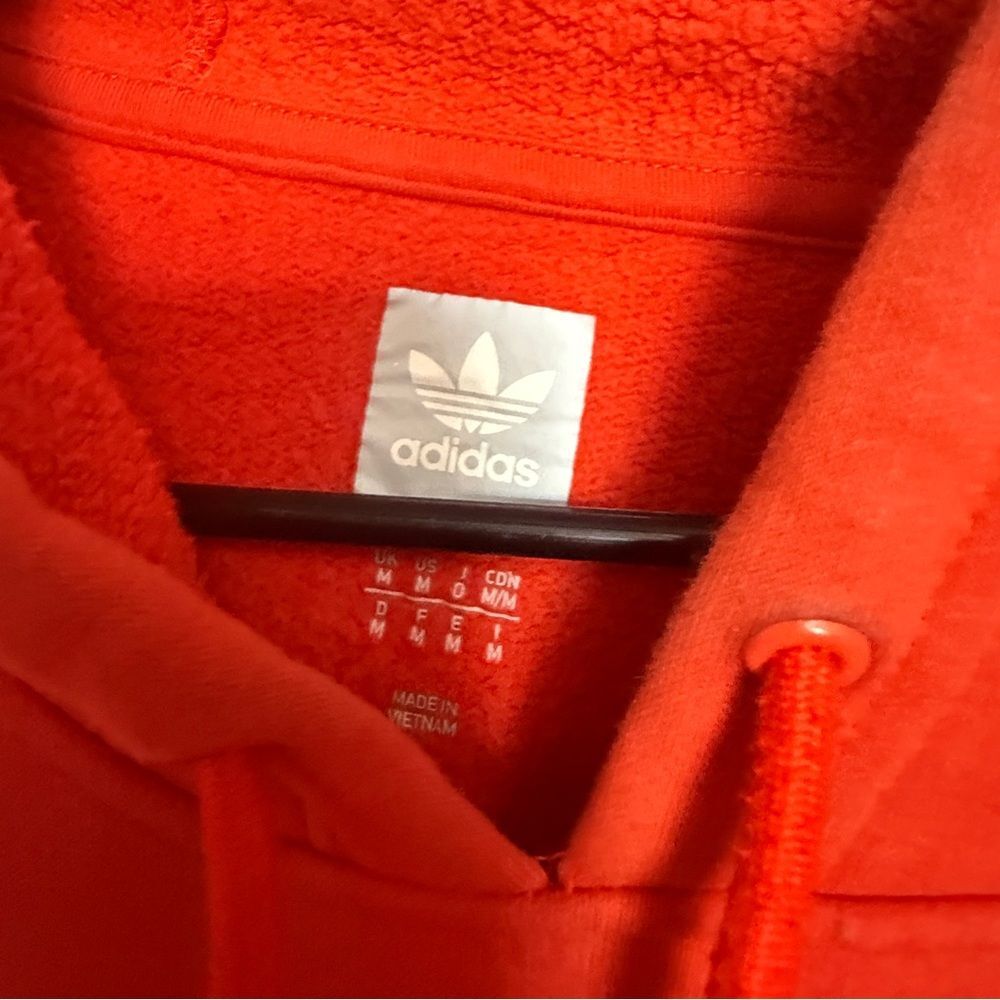Adidas Hoodie orange White Stripes womens medium m hooded pullover A8 - Picture 7 of 8